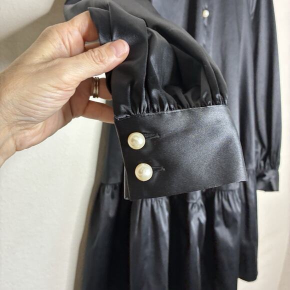 Samsoe Samsoe Black Satin Balloon Sleeve Pocketed Swing Dress XS - Picture 4 of 12